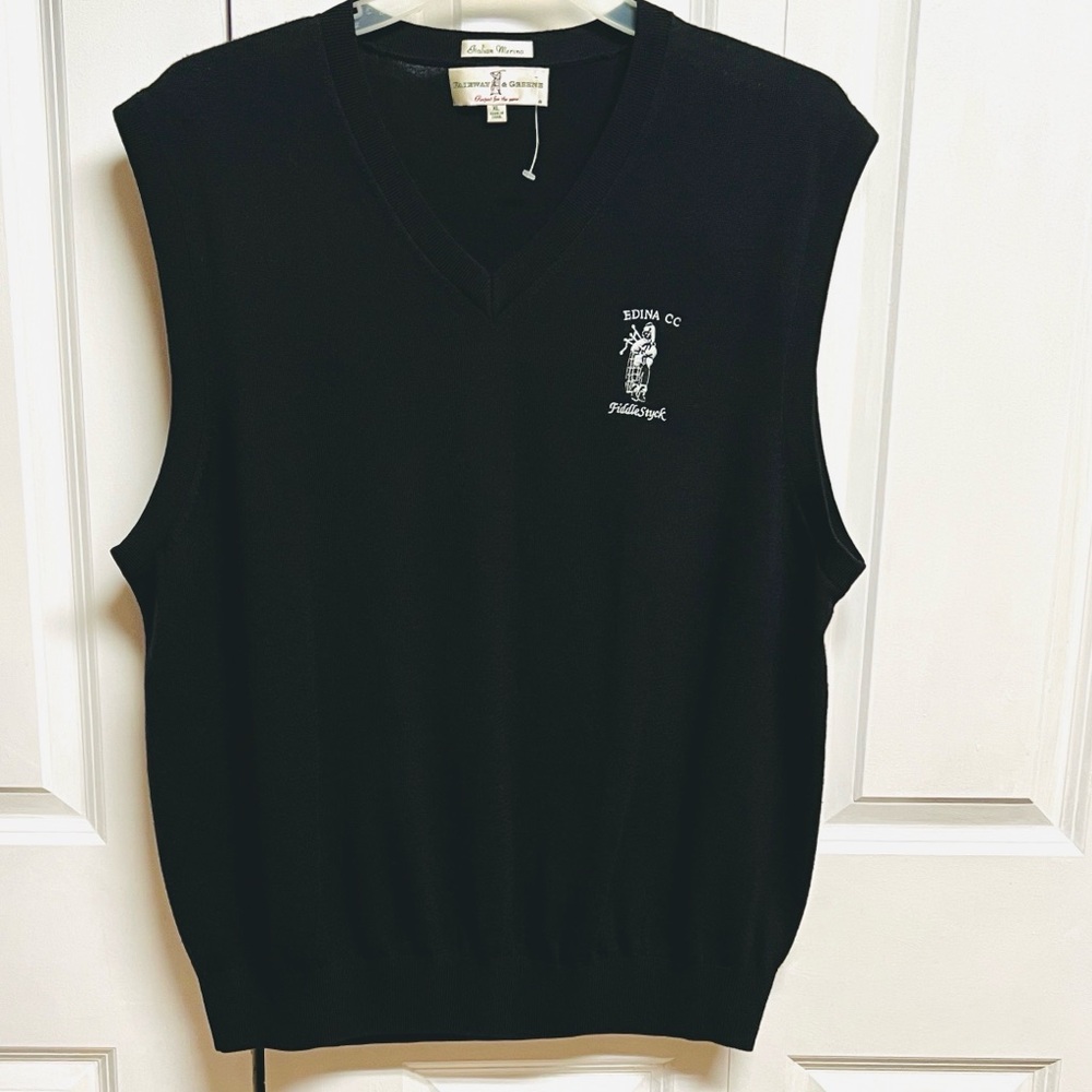Fairway & Greene Black V-Neck Sleeveless Sweater Vest Size XL